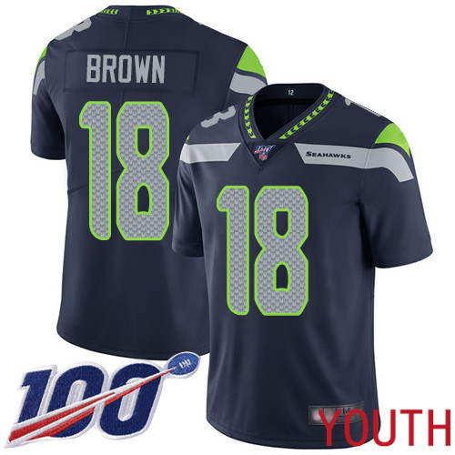 Seattle Seahawks Limited Navy Blue Youth Jaron Brown Home Jersey NFL Football #18 100th Season Vapor Untouchable